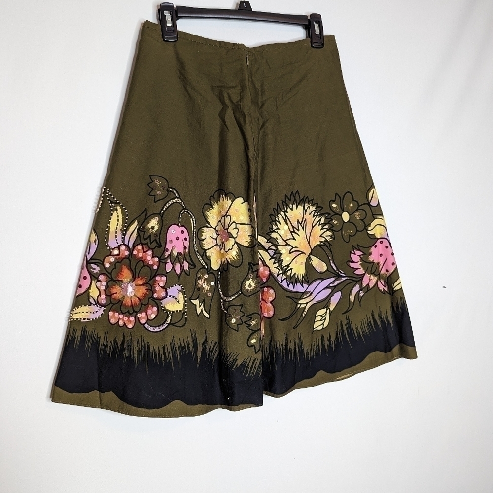Lapis Green Whimsical Skirt With Sequin Floral Detail - Picture 2 of 12